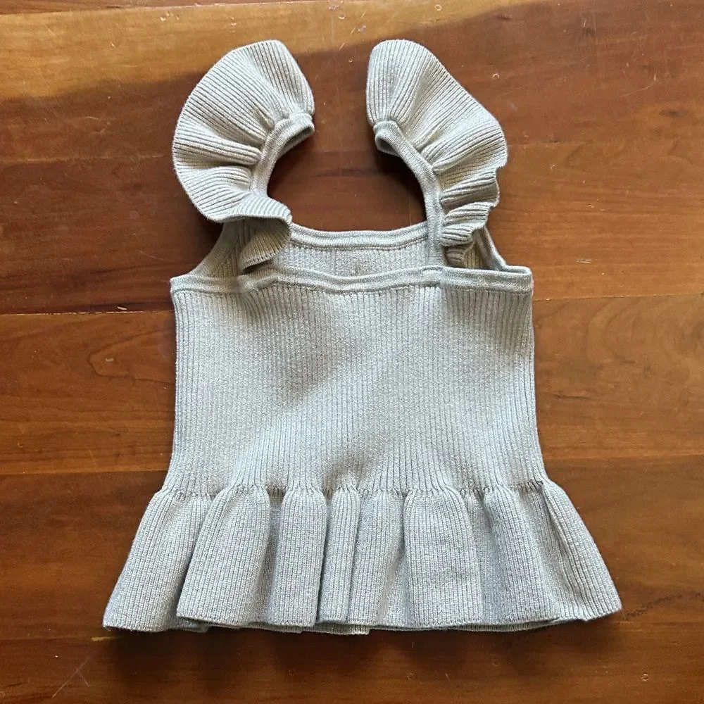 Janie and Jack Ruffled Knit Top - Light Gray